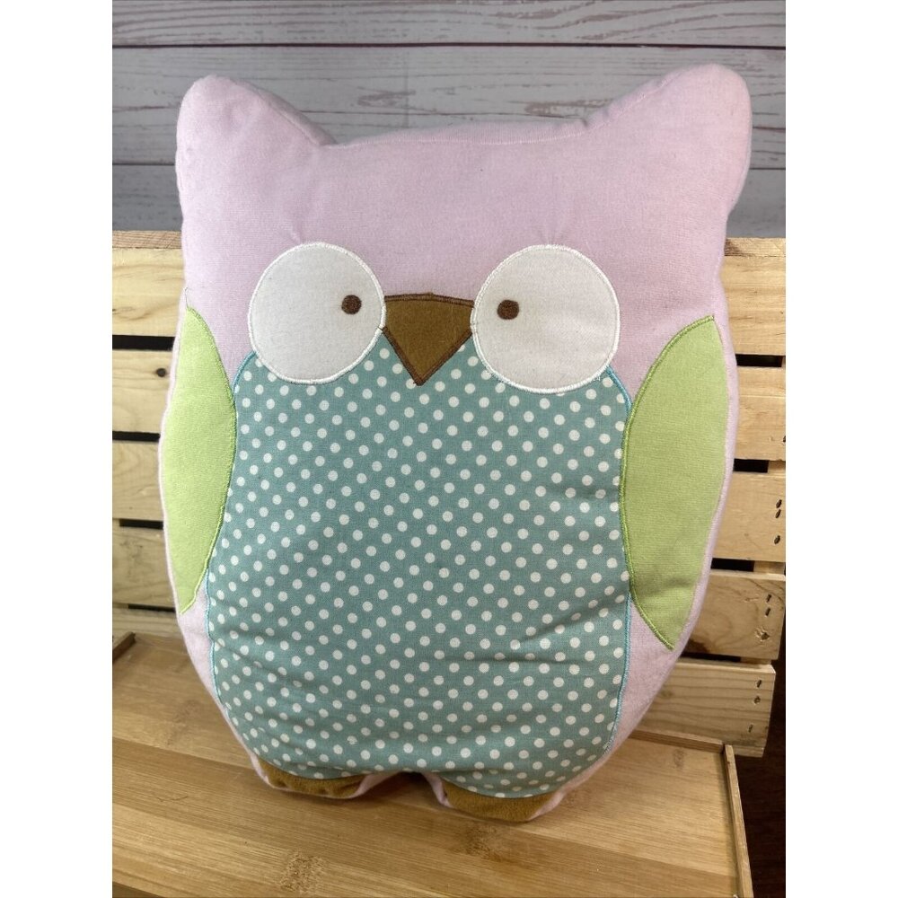 Jumping Beans Owl Pastel Throw Pillow Plush 10x15” Pink Backside polka dot front
